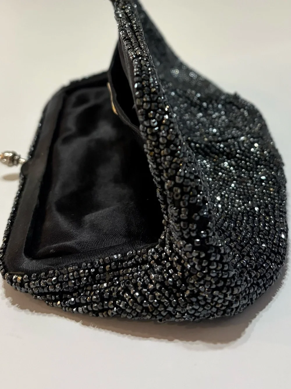Black Beaded Evening Clutch with Metallic Accents